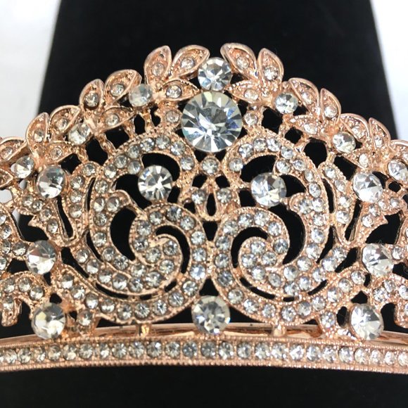 Bridal Headpiece - Tiara Crown  -  Rose Gold with crystals & CZ Crown EUC main image 10